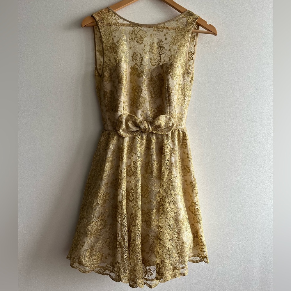 Blugirl by Blumarine Gold Lace Dress Designer WORN BY CELEBS Size 0